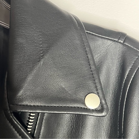 Zara Black Faux Leather Biker Jacket with Wide Lapel size Small - Picture 5 of 6